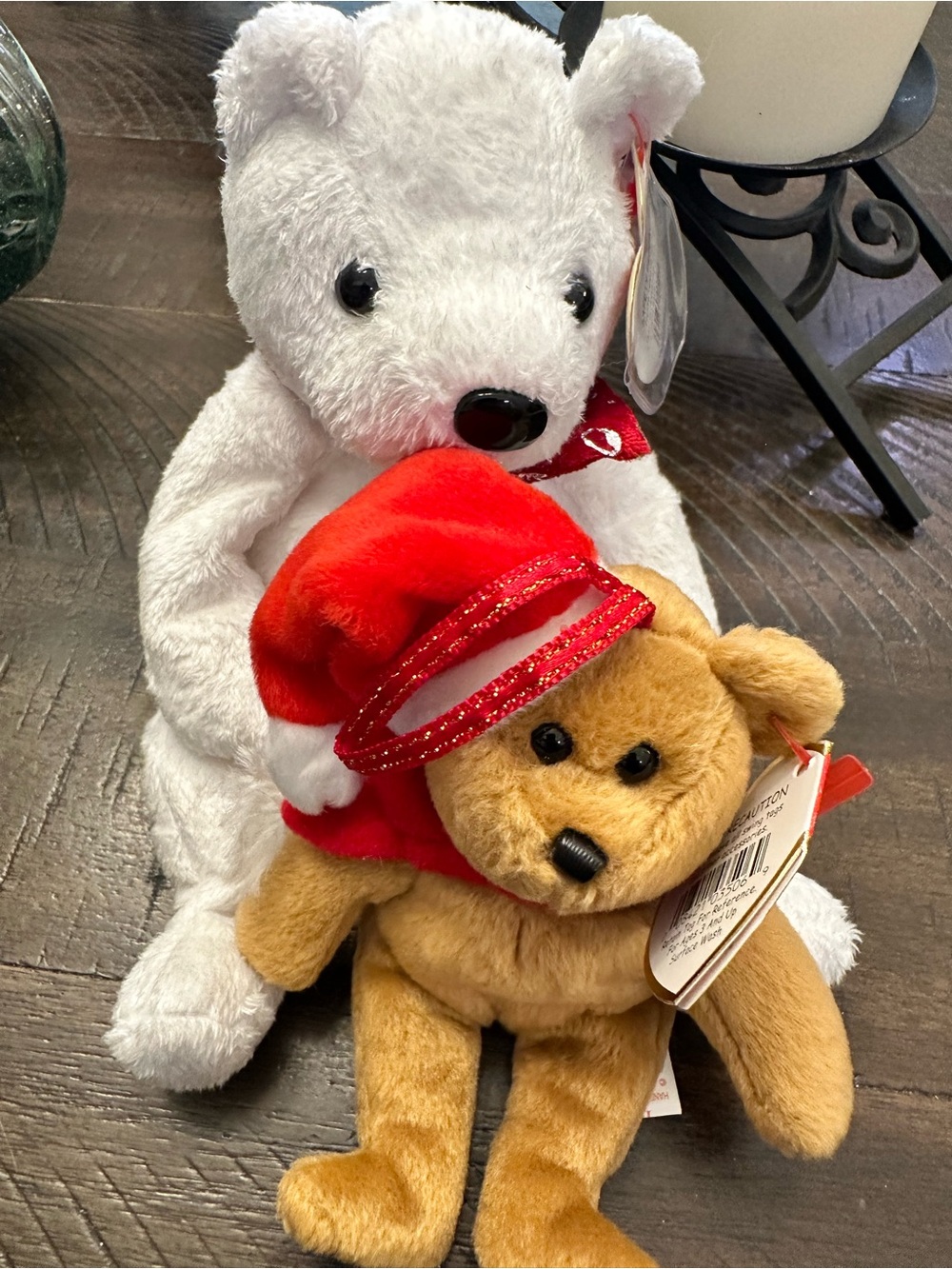 Ty Holiday Beanie Babies- 2000 White Polar Bear with 1997 Brown Teddy